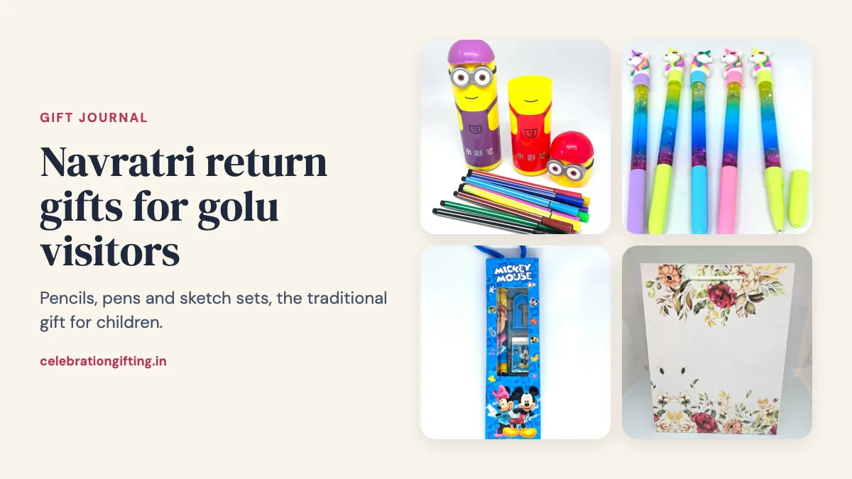 A Minion colour sketch set, a unicorn gel pen, a stationery set and a flower theme gift bag from the Celebration Gifting catalogue