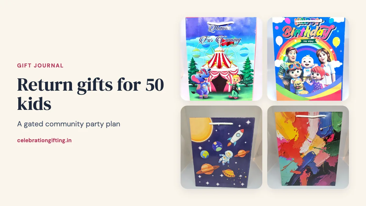 Carnival, Cocomelon, space and multicolour printed gift bags from the Celebration Gifting catalogue